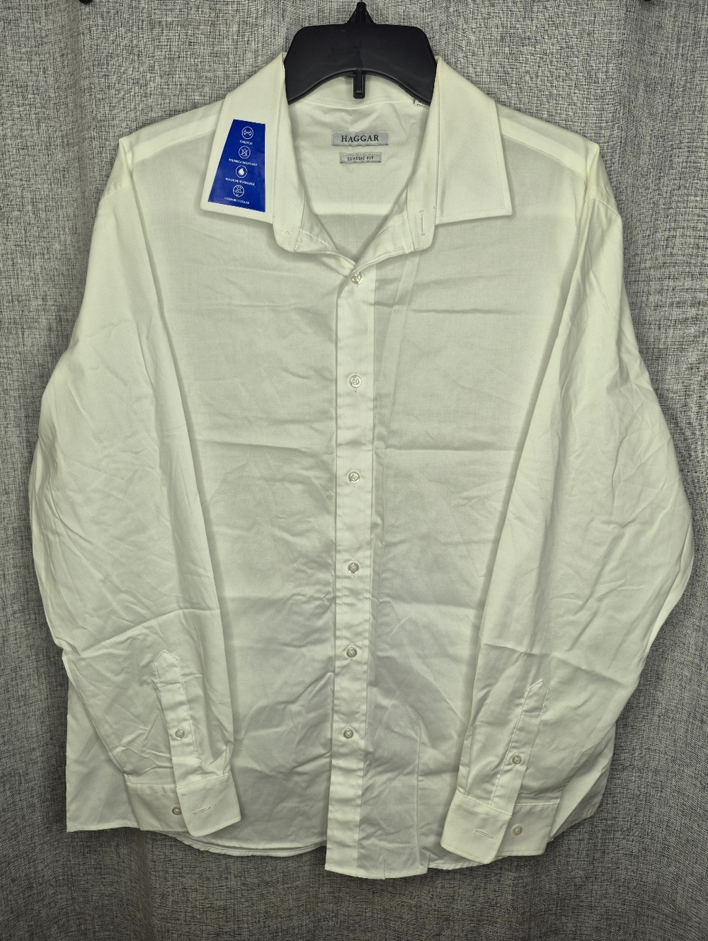 Haggar White Men's Dress Shirt - Classic Collar Long Sleeve